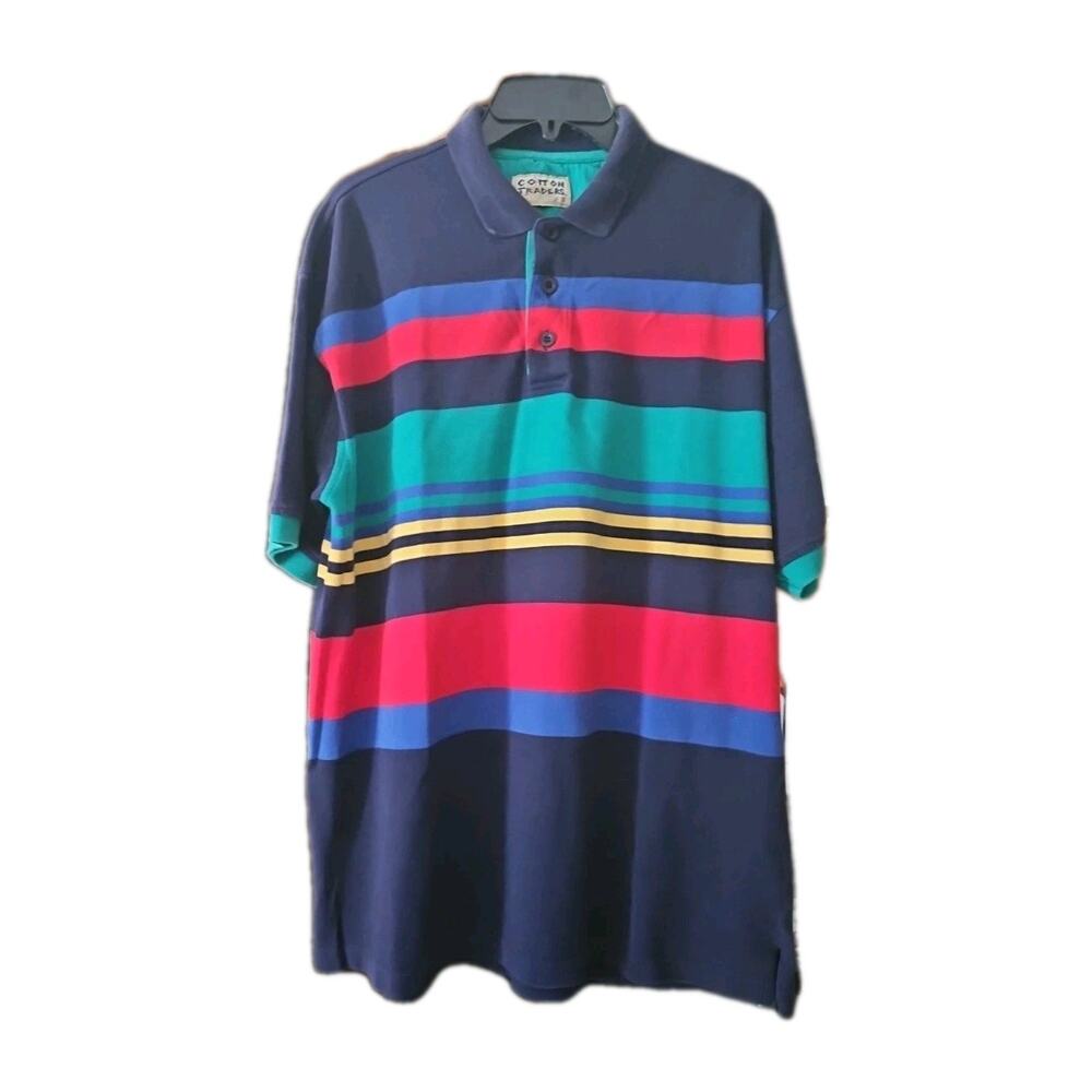Cotton Traders Striped Polo Shirt Mens Sz 2XL Colorful Stripes